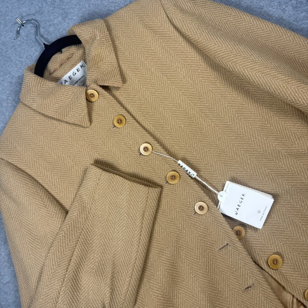 NWT Vintage Jaeger Wool Herringbone Chevron Coat Jacket Camel Tan Women's 14
